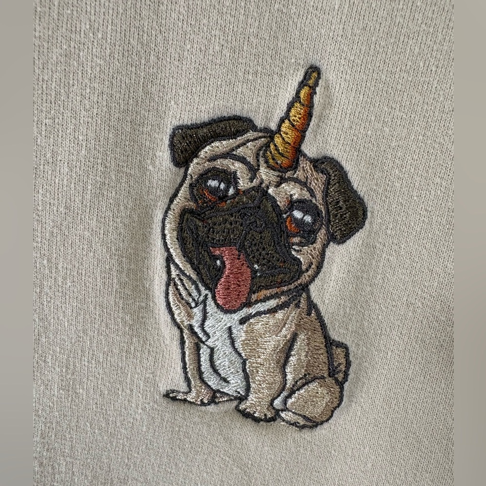 Gildan Beige Crewneck Sweater with Pugicorn Design